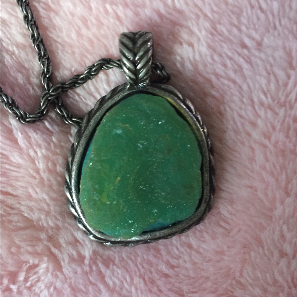 Vintage quartz pendant necklace silver chain